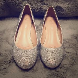 Silver & rhinestone wedge heels